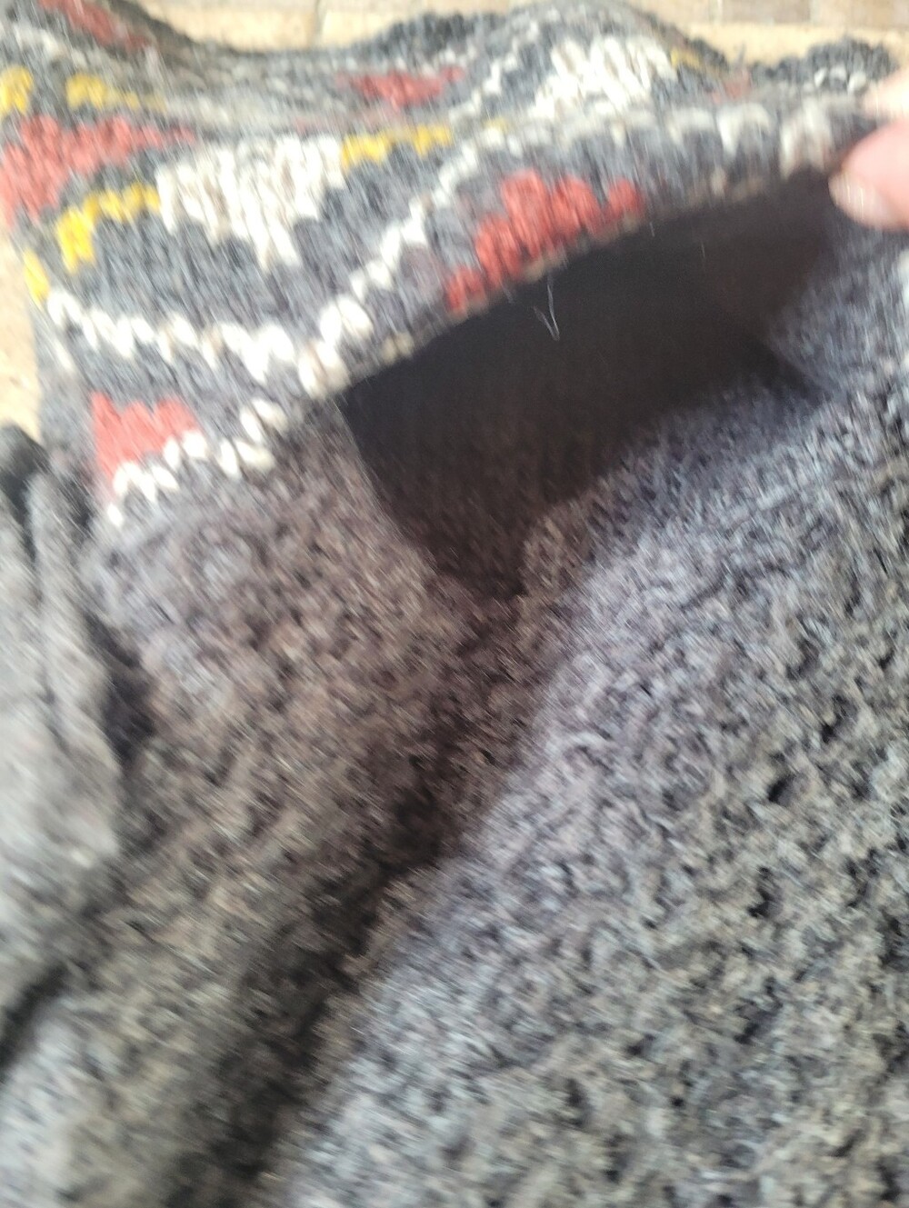 Royal Robbins Charcoal Hooded Zip Cardigan with Red and Yellow Fair Isle - Picture 4 of 6
